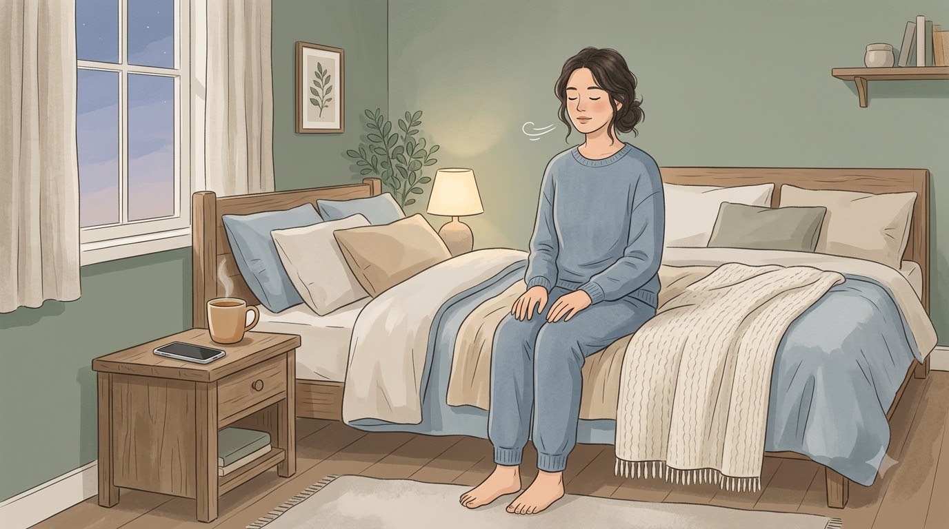 자기 전 천천히 호흡하며 몸의 긴장을 푸는 사람