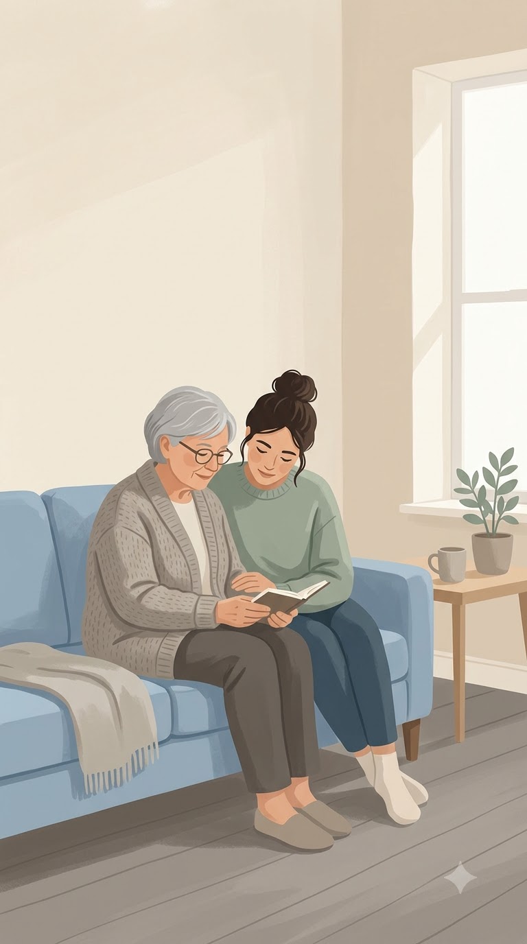 가족이 함께 변화를 살펴보는 모습