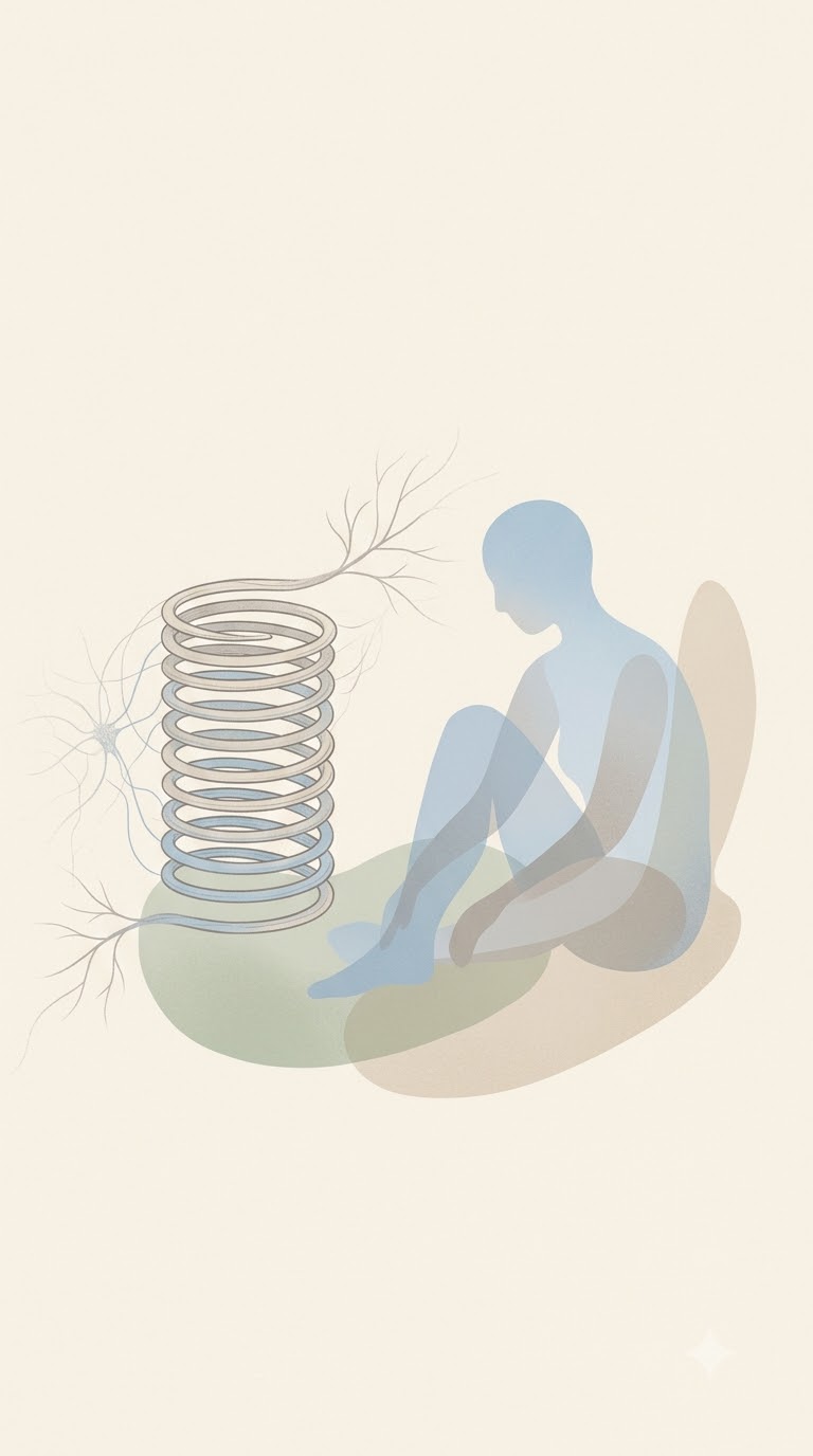 과긴장된 신경을 비유한 눌려진 용수철 일러스트