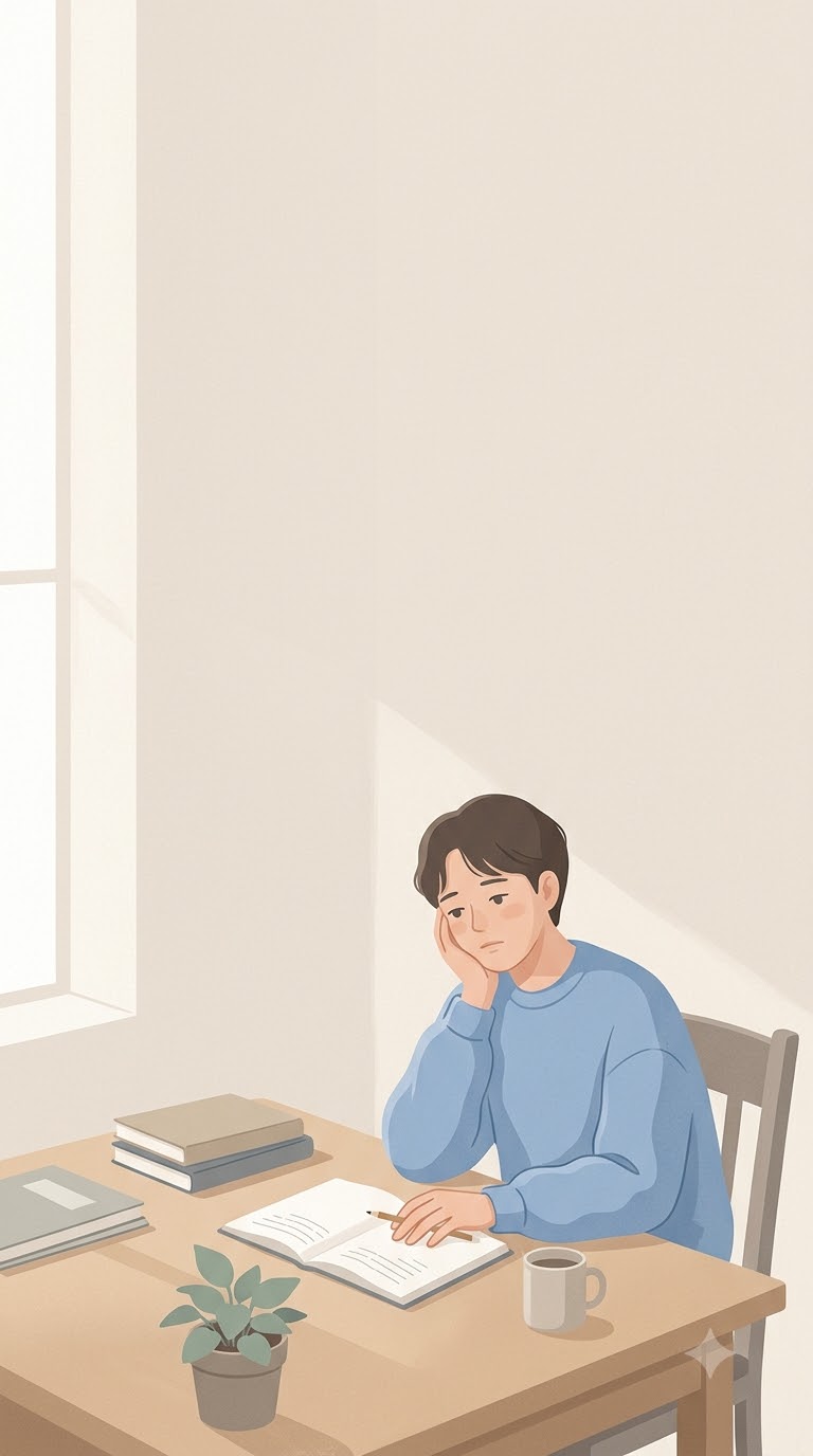 공부 중 집중이 안 되어 지쳐 보이는 학생 일러스트